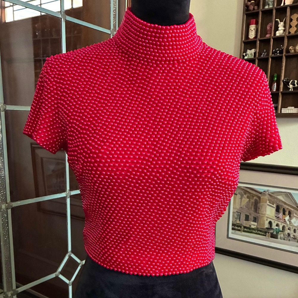 "Cache" Beaded Formal Top, Red, 10, Guc - image 1